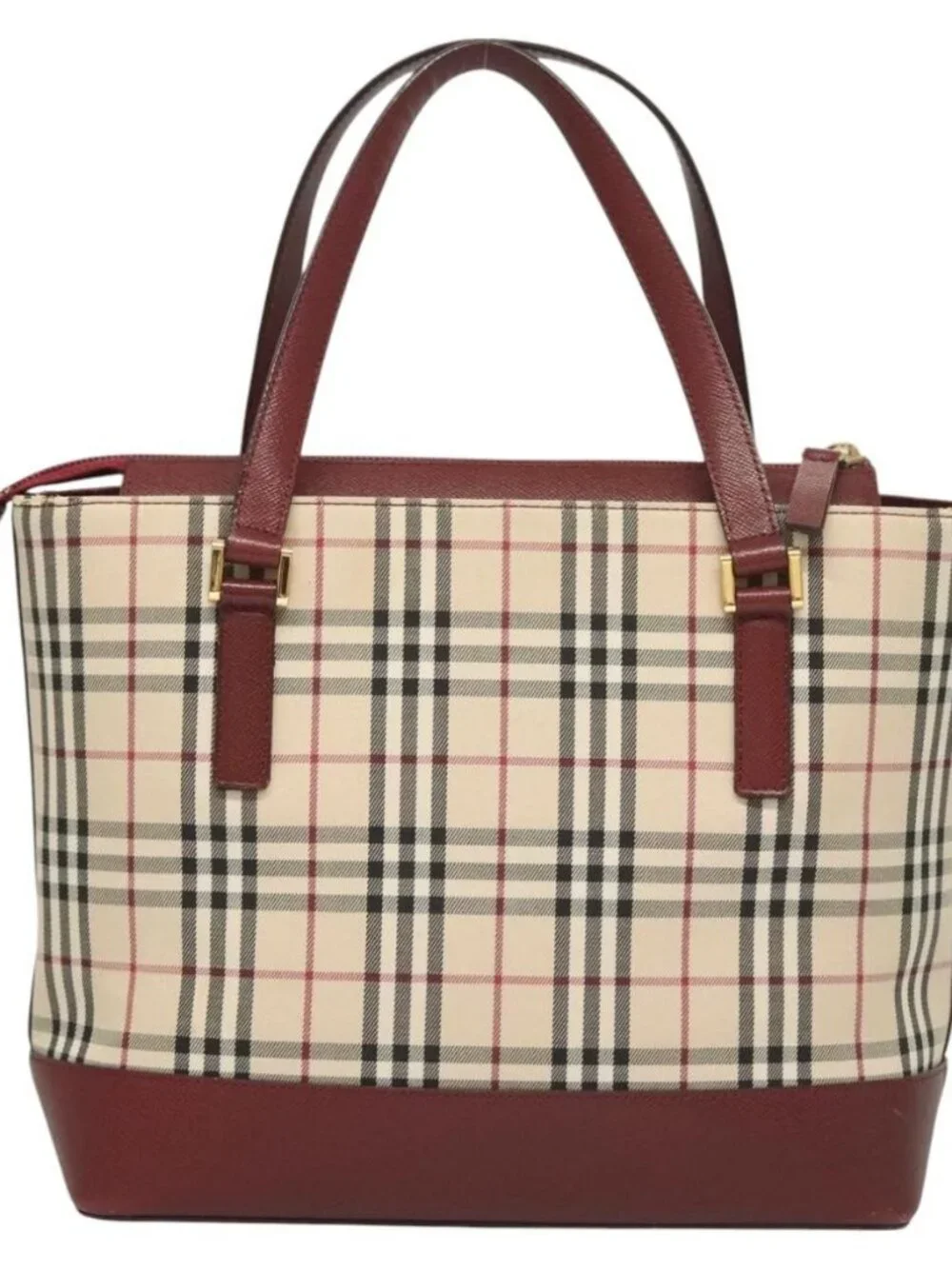 BURBERRY Nova Check Hand Bag Canvas Beige Gold Auth BA2673 - Picture 3 of 16